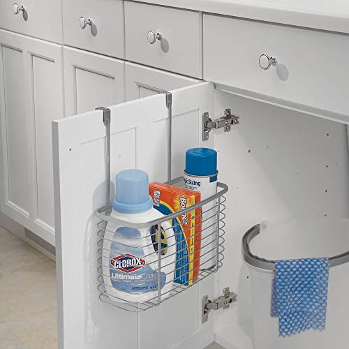 mDesign Cesta metálica para Puertas de armarios – Estante de Cocina y baño sin Taladro - Práctico Organizador de Fregadero para Estropajo, detergente, etc. - Accesorios de Cocina - Plateado