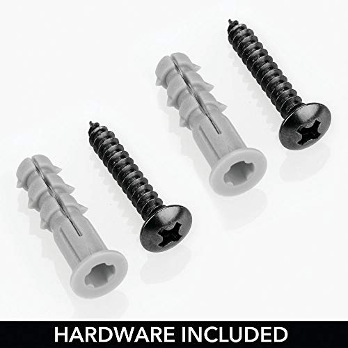 mDesign Colgador de Pared pequeño para Tabla de Planchar – Estante de Pared para planchador con Cesta para Plancha y demás – Compacto Soporte para Plancha en Metal para lavadero – Negro