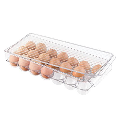 mDesign – Huevera de plástico para la nevera - Envase para huevos grande con capacidad para 21 huevos - El complemento de cocina imprescindible - grande - transparente