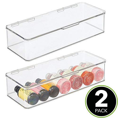 mDesign Juego de 2 cajas apilables – Prácticas cajas de plástico con tapa – Organizadores de cocina con tapa para nevera y frigorífico – Contenedores de plástico para alimentos – transparente