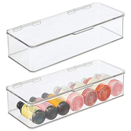 mDesign Juego de 2 cajas apilables – Prácticas cajas de plástico con tapa – Organizadores de cocina con tapa para nevera y frigorífico – Contenedores de plástico para alimentos – transparente