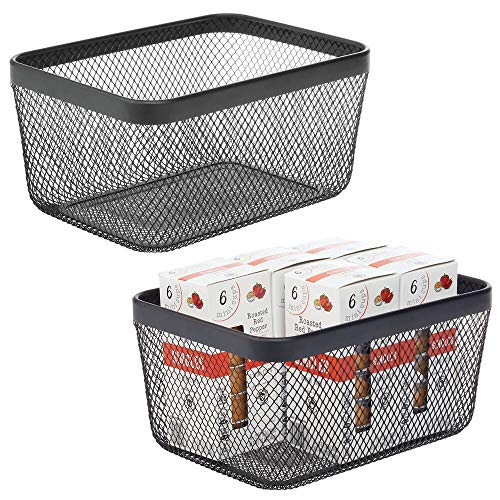 mDesign Juego de 2 Cajas Multiusos de Metal de 30,5 cm x 22,9 cm x 15,2 cm – Organizador de Cocina, despensa, baño y más – Cesta de almacenaje de Alambre, compacta y Universal – Negro