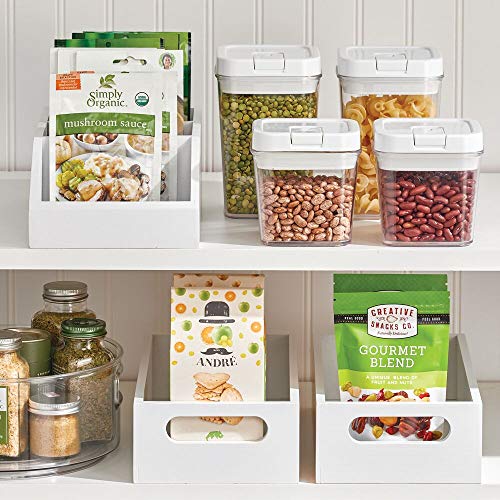 mDesign Juego de 2 Cajas organizadoras Grandes de Madera de bambú – Organizador de Cocina y despensa con 3 Compartimentos y diseño Abierto – Caja de Madera ecológica para Alimentos – Blanco