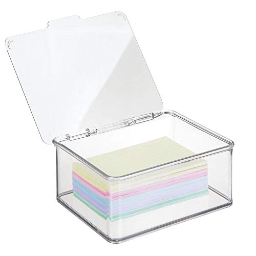 mDesign Juego de 2 organizadores de escritorio – Organizador de oficina apilable de plástico sin BPA – Caja de almacenamiento pequeña con tapa para lápices, gomas y demás material – transparente