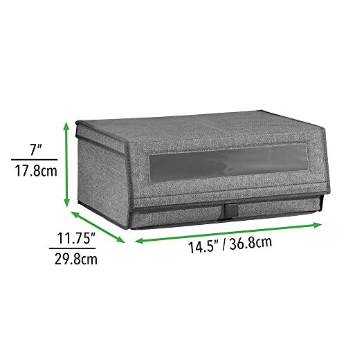 mDesign Juego de 8 Cajas para Zapatos de Tela – Cajas apilables con Ventana, Cierre de Velcro y Tapa abatible – Cajas organizadoras para armarios o estantes – Gris Oscuro