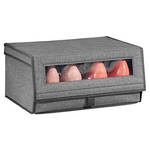 mDesign Juego de 8 Cajas para Zapatos de Tela – Cajas apilables con Ventana, Cierre de Velcro y Tapa abatible – Cajas organizadoras para armarios o estantes – Gris Oscuro