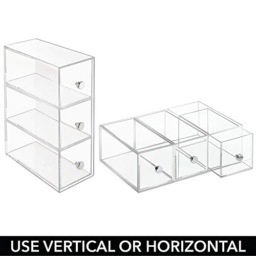 mDesign Minicajonera con 3 cajones de plástico – Perfecta como caja para infusiones y bolsitas de té – Pequeño mueble cajonera para té, sacarina, azucarillos, sal, etc. – transparente