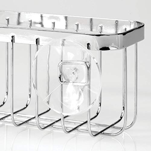 mDesign Organizador de fregadero con ventosas – Práctica cesta de rejilla para estropajos y bayetas – Portaestropajos de metal para la cocina – plateado