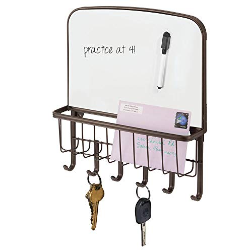 mDesign Organizador de llaves – Portallaves de pared con bandeja para correspondencia y pizzara para escribir – Organizador de cartas para recibidor, cocina, etc. – bronce