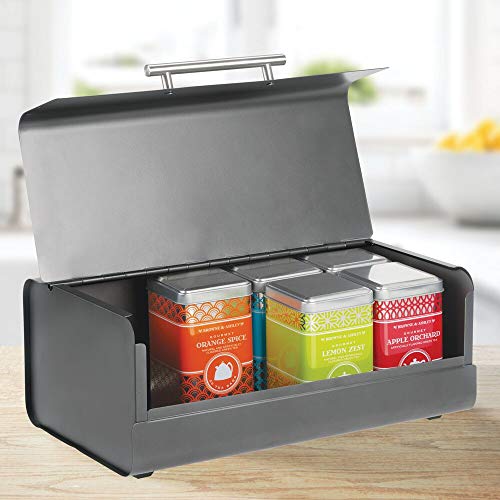mDesign Panera de metal – Elegante contenedor para pan con estilo vintage – Caja de almacenaje con tapa para guardar productos horneados y mucho más – gris antracita