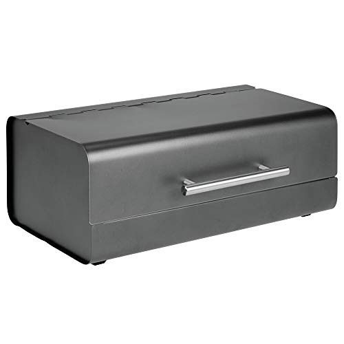 mDesign Panera de metal – Elegante contenedor para pan con estilo vintage – Caja de almacenaje con tapa para guardar productos horneados y mucho más – gris antracita