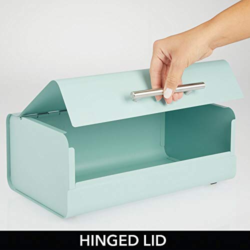 mDesign Panera de metal – Elegante contenedor para pan con estilo vintage – Caja de almacenaje con tapa para guardar productos horneados y mucho más – verde menta