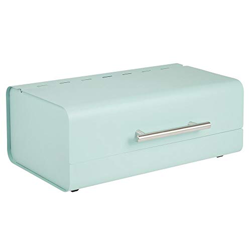 mDesign Panera de metal – Elegante contenedor para pan con estilo vintage – Caja de almacenaje con tapa para guardar productos horneados y mucho más – verde menta