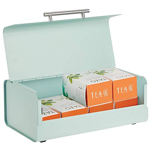 mDesign Panera de metal – Elegante contenedor para pan con estilo vintage – Caja de almacenaje con tapa para guardar productos horneados y mucho más – verde menta