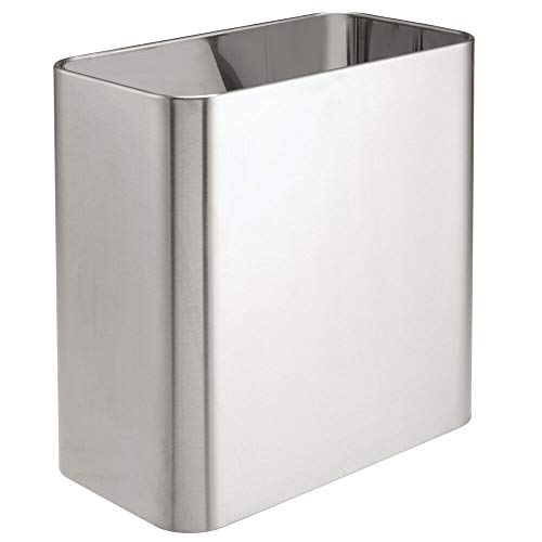mDesign Papelera de oficina rectangular – Papelera metálica compacta y espaciosa para baño, cocina u oficina – Cubo de basura de metal – plateado