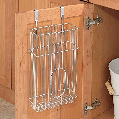 mDesign Portabolsas Colgante 'Classico' para el Armario de la Cocina – Organizador de Bolsas Fabricado en Acero para Guardar Bolsas – Cesta metálica para Las Puertas de armarios – Cromado