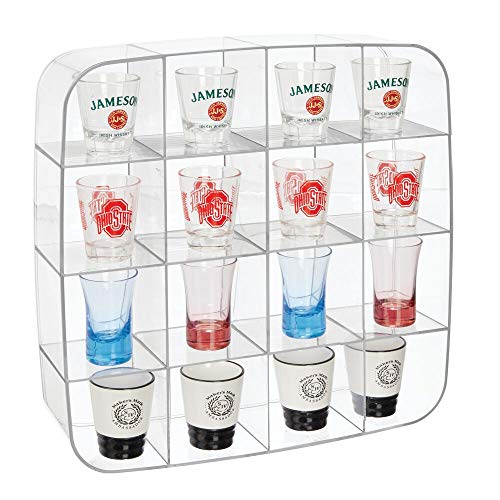 mDesign Vitrina coleccionista – Caja expositora para pared en plástico con 16 divisiones – Estantería de pared cuadrada para coches de colección, figuras, esmalte de uñas o perfumes – transparente