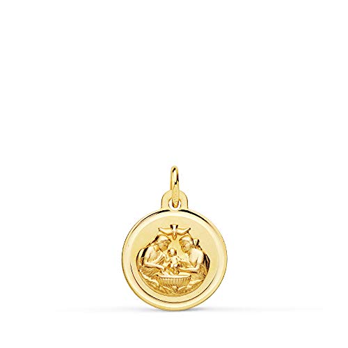 Medalla de Bebé Bautismo Cristiano Oro Amarillo 18K 12mm Bisel - Grabado personalizado incluido