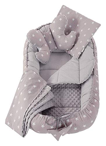 Medi Partners - Juego de nido de peluche (5 piezas, 90 x 50 cm), diseño de estrellas grises con minky gris (1 kg)