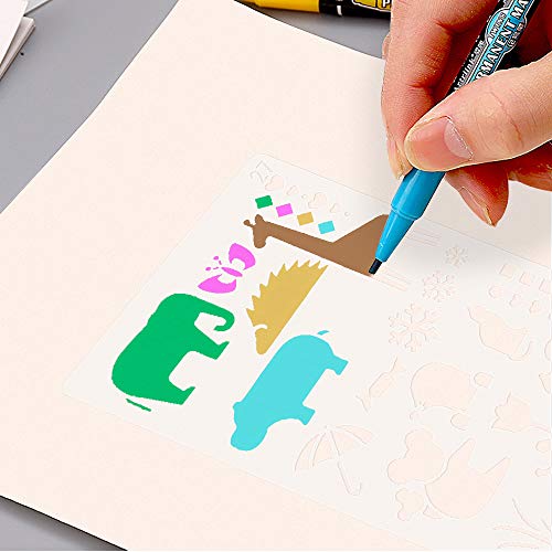 Meetory - Juego de 20 plantillas de letras y números, diseño de alfabeto para tamaño A5 para revistas, álbumes de recortes, pintura y manualidades