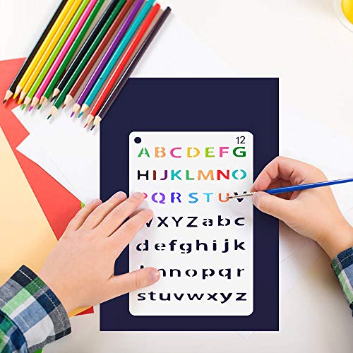 Meetory - Juego de 20 plantillas de letras y números, diseño de alfabeto para tamaño A5 para revistas, álbumes de recortes, pintura y manualidades