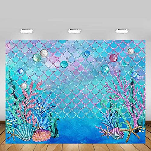 MEHOFOTO - Fondo de fotografía para fiestas, bajo el mar, azul, océano, sirena, fiesta de cumpleaños, decoración para fiestas, fondo marino, baby shower, photocall con cartel de 213 cm x 152 cm