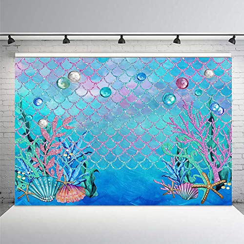 MEHOFOTO - Fondo de fotografía para fiestas, bajo el mar, azul, océano, sirena, fiesta de cumpleaños, decoración para fiestas, fondo marino, baby shower, photocall con cartel de 213 cm x 152 cm