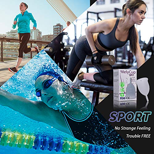 Melycup Copa Menstrual Small Interior Mujeres Suave Silicona Médica Orgánica Ecológica Flexible Certificado FDA Económica Plegable Flujo Regular Abundante Paquete Deportivo (Pequeña)