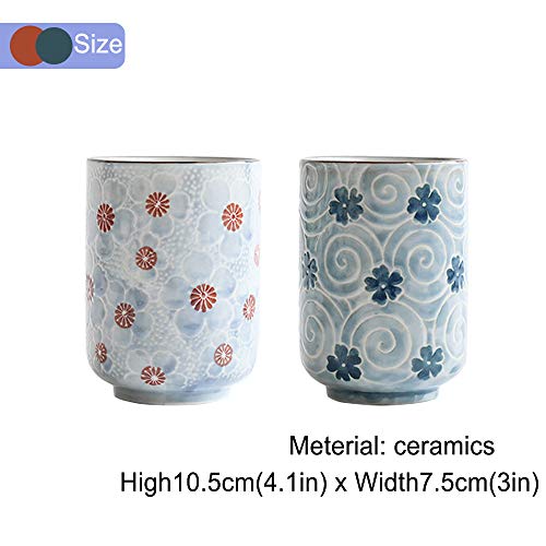 MengCat Tazas de te japonesas Taza Taza de cerámica Flor Tradicional Japonesa Bonito diseño Conjunto de 2 yunomi Tazas de té 10 OZ