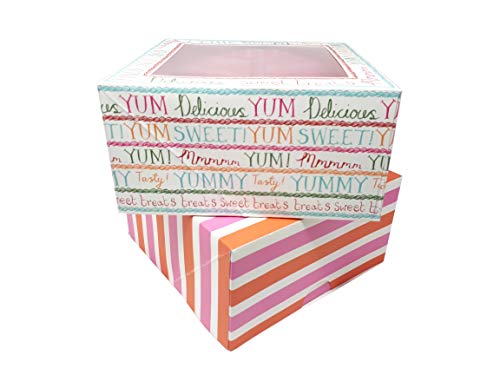 Meri Meri - Caja para tartas con ventana plegable (25,5 x 25,5 x 13 cm) Striped + Yummi