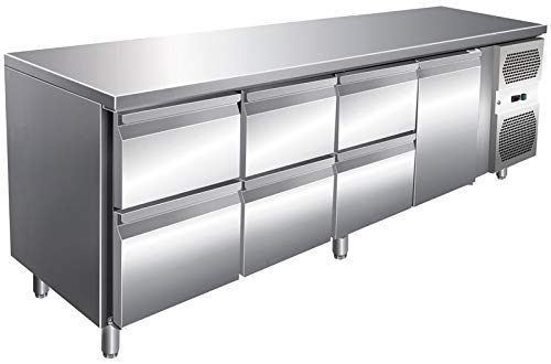 Mesa de refrigeración con 1 puerta y 6 cajones, mesa de trabajo, nevera, mesa preparatoria, pizza, comercios, gastronomía