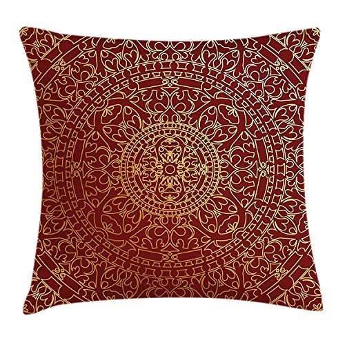 Mesllings - Funda de cojín con diseño de mandala oriental inspirado en mandala marroquí étnico, decorativo, cuadrado, 40 x 45 cm, color dorado