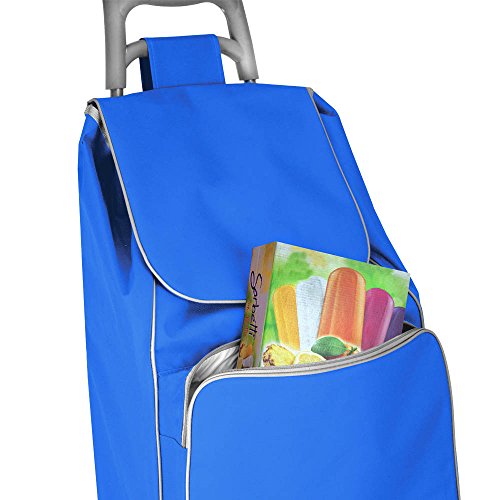 Metaltex Aloe - Carro de Compra con Bolsa Isoterma y 4 Ruedas, 48 Litros, Azul
