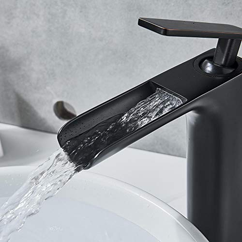 Mezclador de grifo de lavabo de bronce negro Grifo monomando Montaje en cubierta Grifo de baño Fregadero de lavamanos Grifo mezclador Grifo de agua fría y caliente