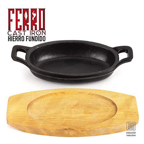 MGF Fuente de Hierro Fundido Ferro by Sergi AROLA, óptima retención y Reparto del Calor, Especial para INDUCCIÓN, Apto para Horno, Ahorro de energía, fácil Limpieza (Fuente 16 cm + Base, Negro)