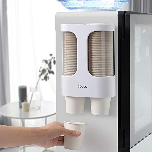MHTECH Dispensador de vasos de papel desechables,hecho de plástico respetuoso con el medio ambiente,resistente al agua y al polvo,Diseño de montaje en pared-Tubo doble de gran capacidad-blanco