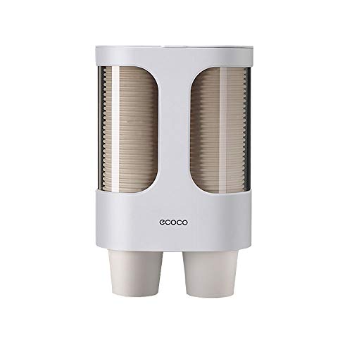 MHTECH Dispensador de vasos de papel desechables,hecho de plástico respetuoso con el medio ambiente,resistente al agua y al polvo,Diseño de montaje en pared-Tubo doble de gran capacidad-blanco