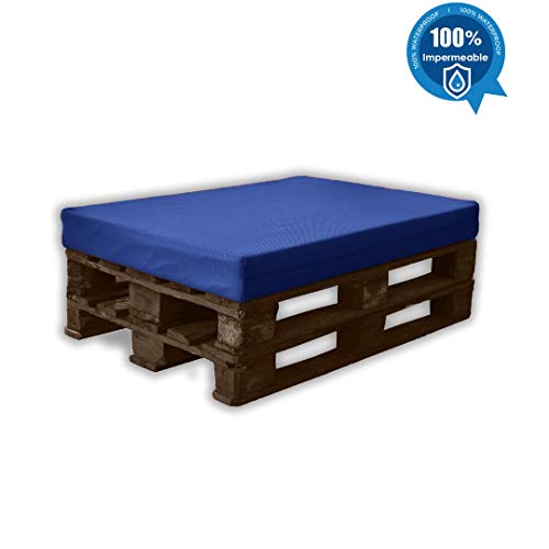 MICAMAMELLAMA Asiento para Sofá de Palet Exterior e Interior - Funda Náutica Azul - Espuma HR Alta Densidad - Grosor 12cm