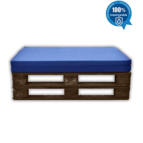 MICAMAMELLAMA Asiento para Sofá de Palet Exterior e Interior - Funda Náutica Azul - Espuma HR Alta Densidad - Grosor 12cm