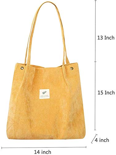 Milai Bolso de pana para damas chica gran Bolso de hombro de pana Bolso de mano lavable reutilizable bolso de bandolera casual para mamá maestra trabajo escolar playa compras comida viajes (Amarillo)