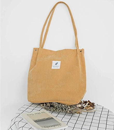 Milai Bolso de pana para damas chica gran Bolso de hombro de pana Bolso de mano lavable reutilizable bolso de bandolera casual para mamá maestra trabajo escolar playa compras comida viajes (Amarillo)
