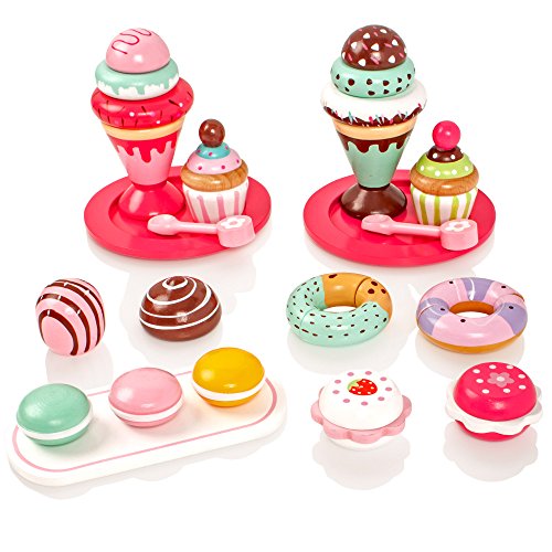 Milly & Ted Juego de postres de Madera Pasteles y Helados - Juguete de Madera para niños Playfood - Juego de Alimentos para Pretender niños