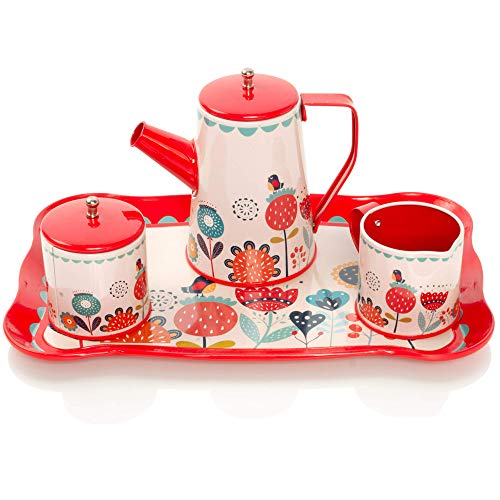 Milly & Ted Juego de té Carry Case - Juego de té de Metal niños - Juego de imaginación Juguete de Cocina