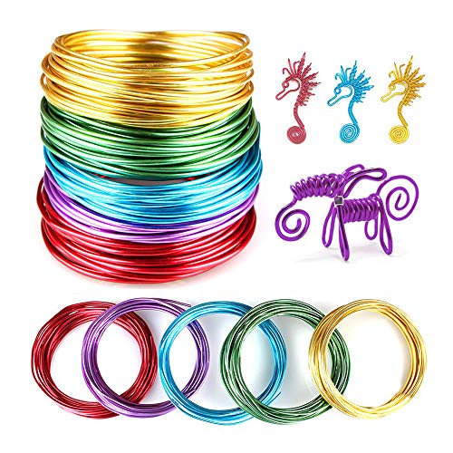 Miltie Alambre de Aluminio 2mm, Alambre Manualidades Flexible, Alambre Bisuteria, Fácil de Formar, para Manualidades Metal Flexible para Creación de Arte y Joyería (5Rollos, 5m Cada Rollo)