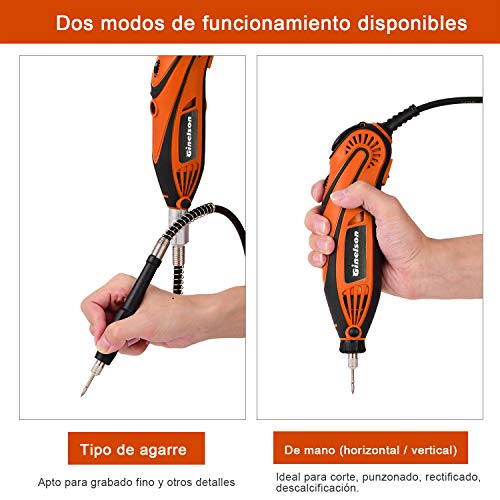 Mini Amoladora Eléctrica, Ginelson Herramienta rotativa multifunción con Eje Flexible/Portabrocas Sin Llave/ 150 Accesorios para Manualidad y Creación Bricolaje