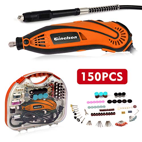 Mini Amoladora Eléctrica, Ginelson Herramienta rotativa multifunción con Eje Flexible/Portabrocas Sin Llave/ 150 Accesorios para Manualidad y Creación Bricolaje