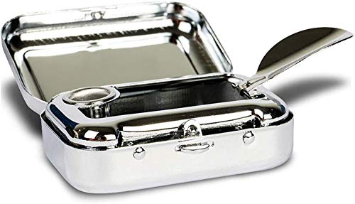Mini cenicero,Cenicero de Bolsillo,Cenicero para Viajar de Metal, Caja Rectangular, con Soporte de cigarillos, Plateado