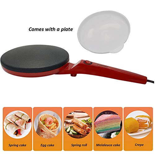 Mini Crepera Eléctrica, Antiadherente Automático Máquina De Panqueques Crepes Sartén Molde Para Hornear Grado De Comida Herramienta De Cocina Para Blintzes, Huevos, Tocino Regalo (Rojo)