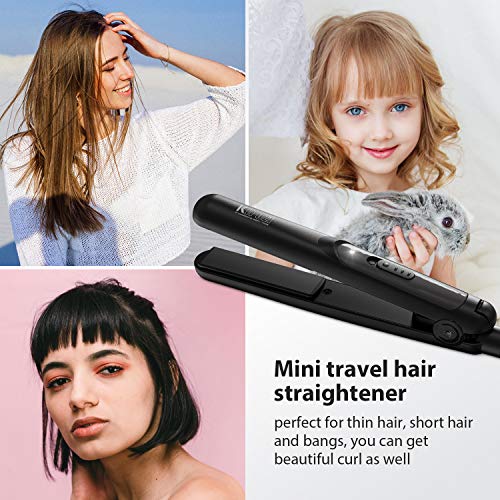 Mini Planchas del Pelo de Viaje KIPOZI, Plancha Alisadora Cerámica con Doble Voltaje y Calentamiento Rápido, Negro