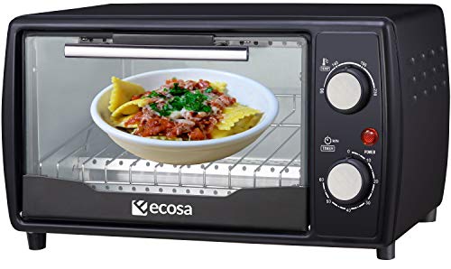 Minihorno de 1000 W, 10 litros, incluye Bandeja de horno y parrilla, Horno para pizza, 90° – 230 °C, Temporizador de 60 min, bandeja para migas plegable, horno pequeño
